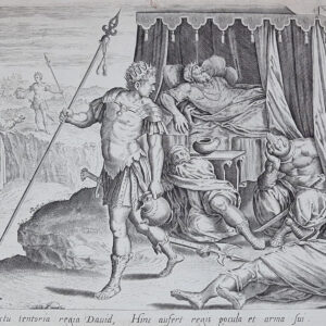 SCENA BIBLICA DAVIDE LASCIA L’ACCAMPAMENTO DI SAUL, da Thesaurus Historiarum Veteris et nove Testamenti